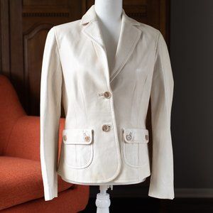 Ann Taylor Cream Retro Real Leather Jacket Size 8